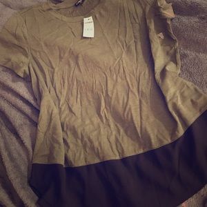 Army Green Color Block with Black Chiffon Tee, NWT